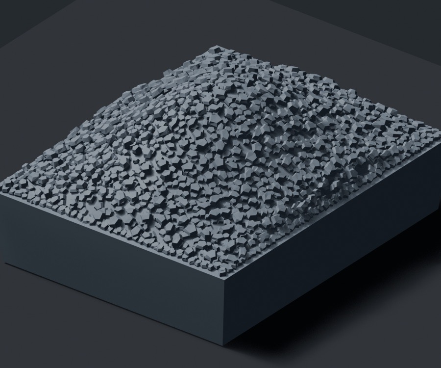 Close render of one coal load showing the individual angular coal chunks over a rounded heap