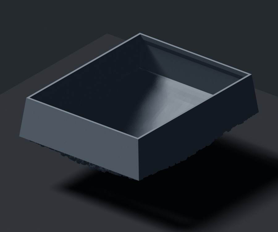 Coal load turned over to show the open, hollow underside with no legs or ribs, leaving room for an LED