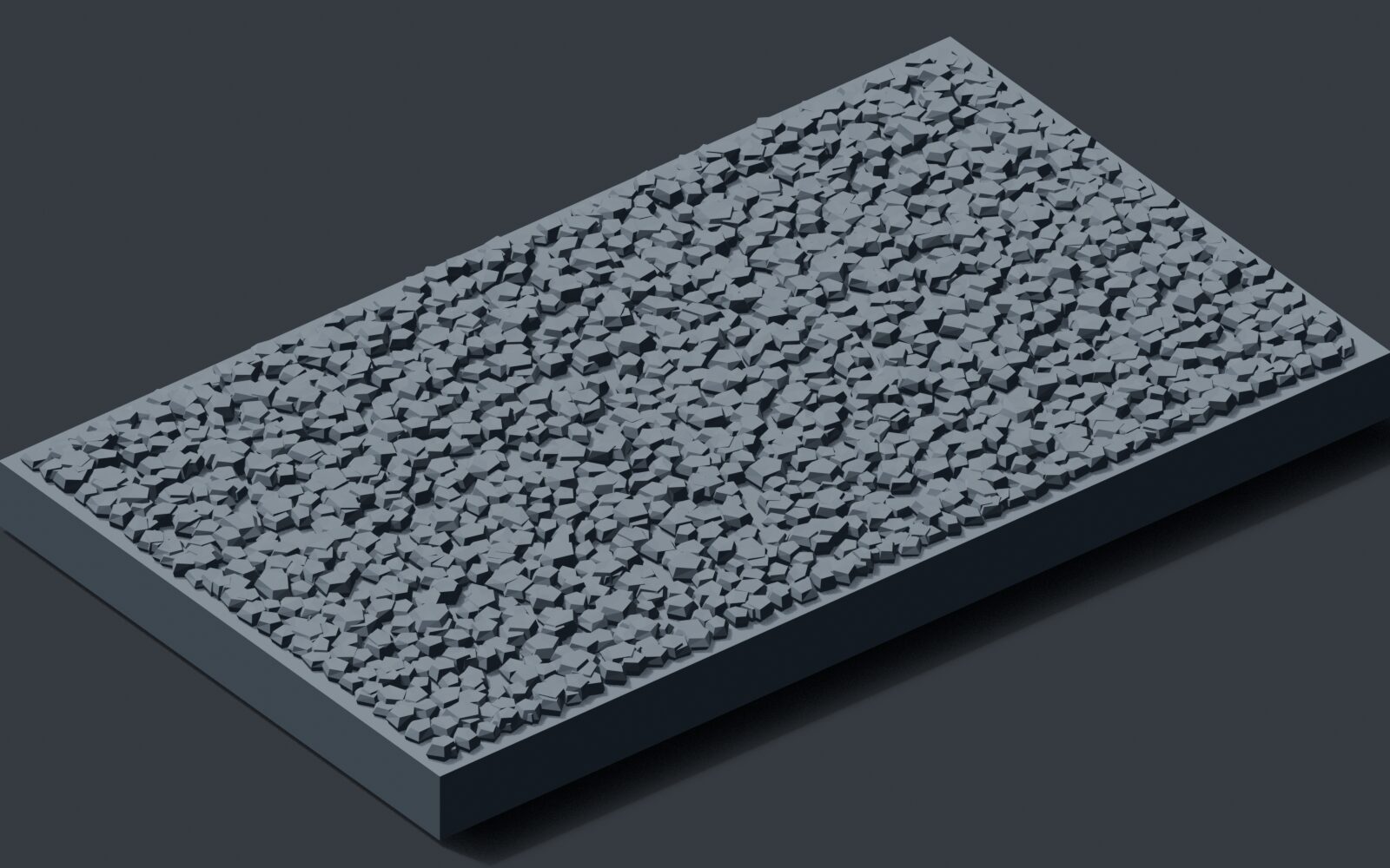 Render of a 3D-printable level coal load, 109 by 64 mm, with straight 7 mm sides under a flat bed of angular coal chunks